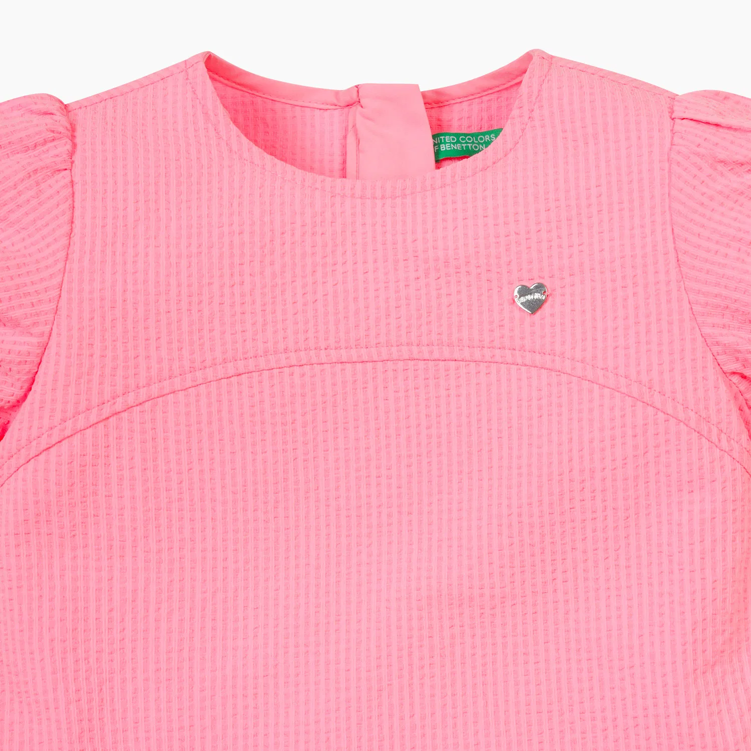 Детское платье-баллон из сирсакера розового цвета от Benetton Kids — фото 3
