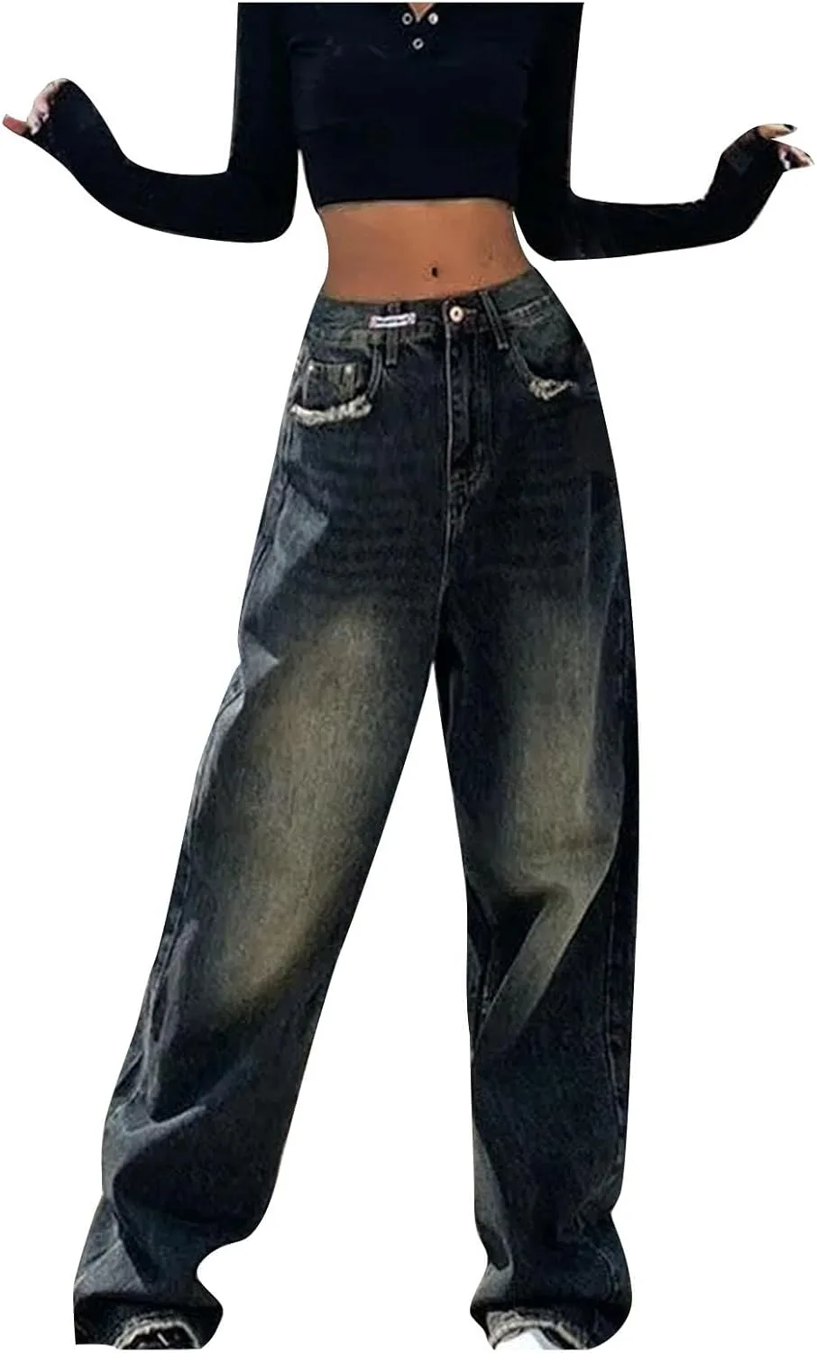 

XUNRYAN Женские карго штаны багги Y2K джинсы с потертостями