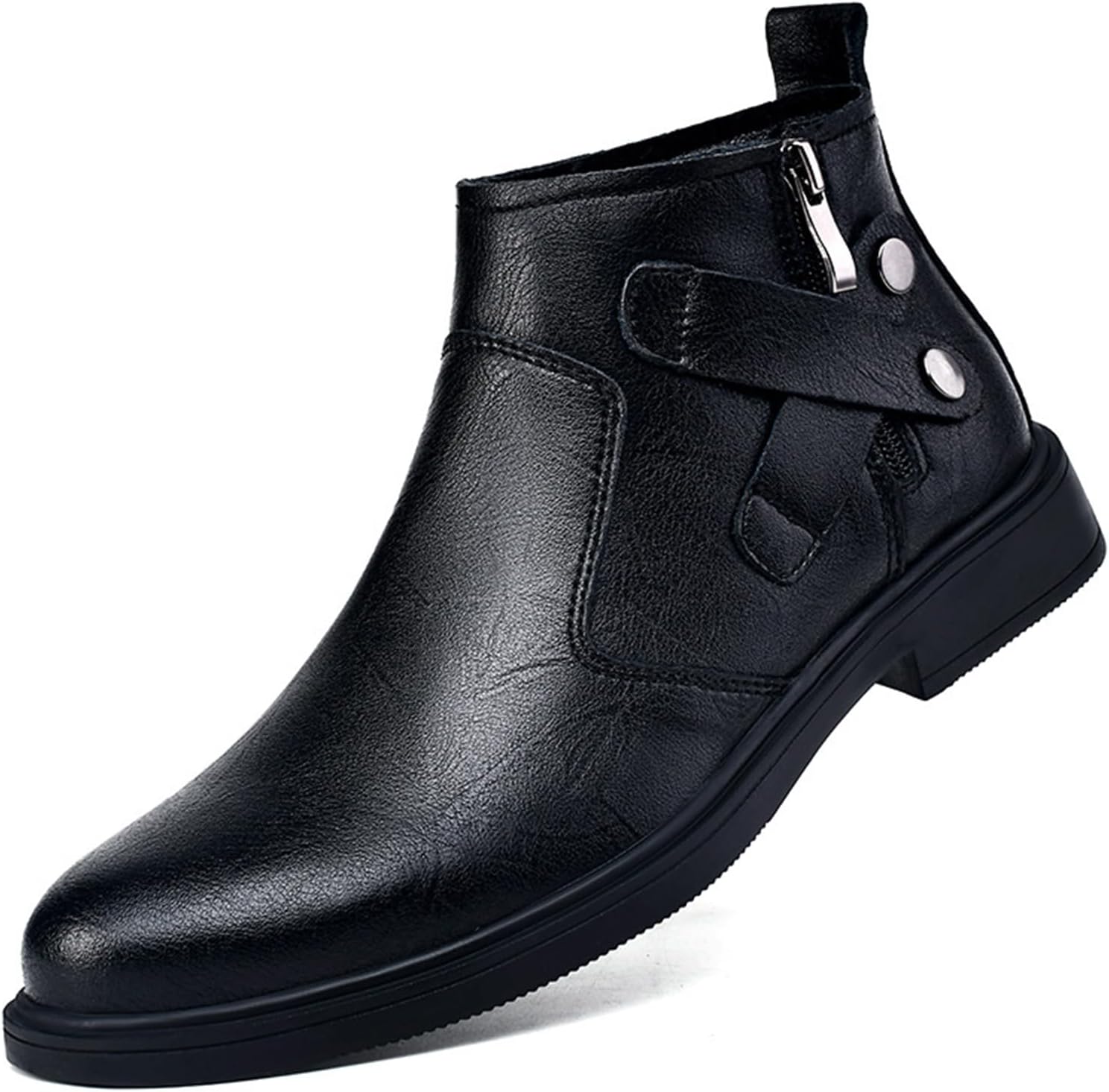

Мужские остроносые челси из натуральной кожи с боковой молнией, зимние с дополнительным бархатным утеплением, массивным каблуком, нескользящие, классические челси-ботинки, подходят для вождения и работы Nvbuke, черный