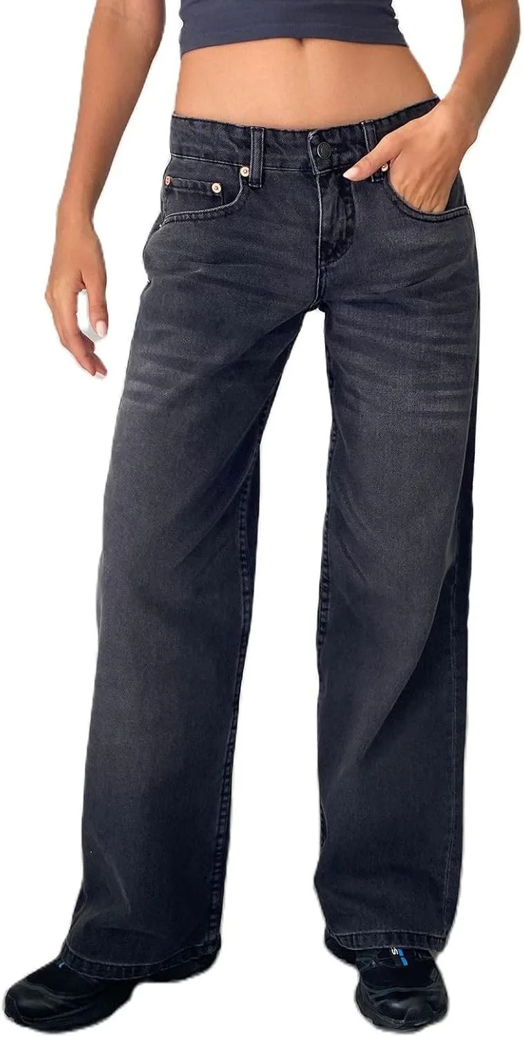 

Женские джинсы Casual Denim Pant Billowy Comfy Cigarette Pocket Cotton Blend Chic Long Medium Waist Holajoy