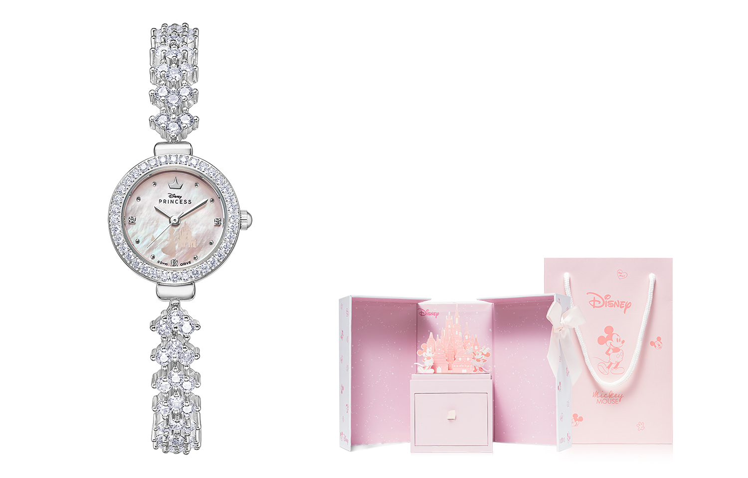 

Disney Часы Princess Quartz Movement Eco Friendly Copper Strap Watch Women's Watch Mother of Pearl Color Watch Dial, Cherry Blossom Pink[Castle Box]