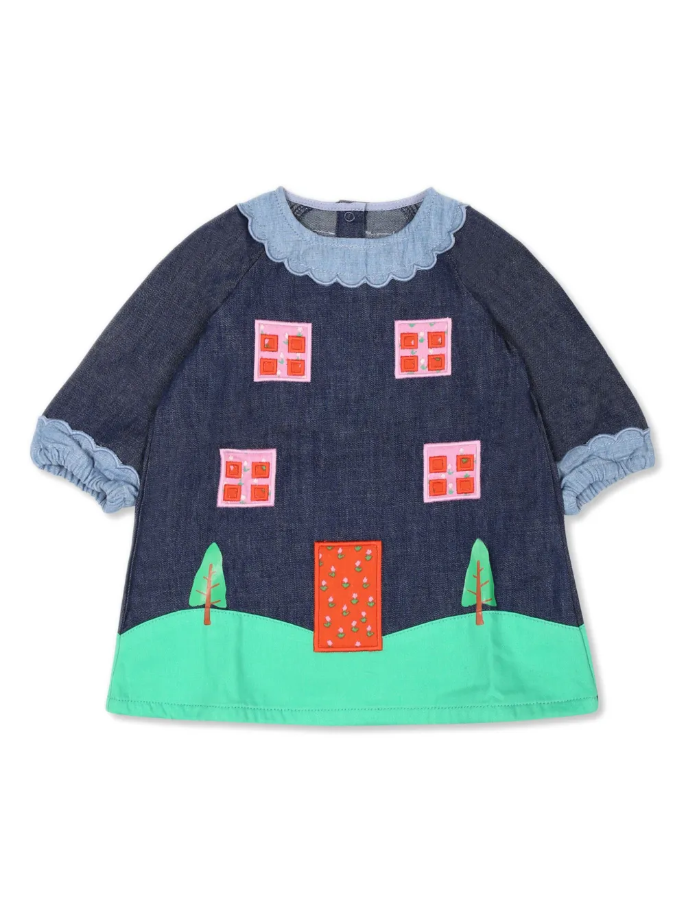 

Платье из органического хлопка с аппликацией Stella McCartney Kids, синий