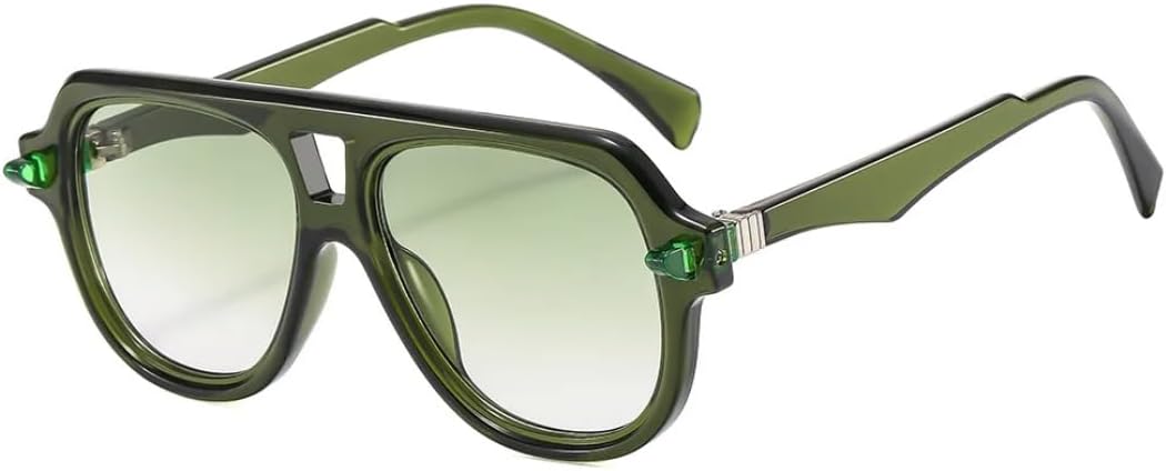 

Солнцезащитные очки с двойной перемычкой для женщин, ретро-градиентные солнцезащитные очки с защитой от УФ-излучения UV400, модные мужские очки с заклепками UATXTAU, Green