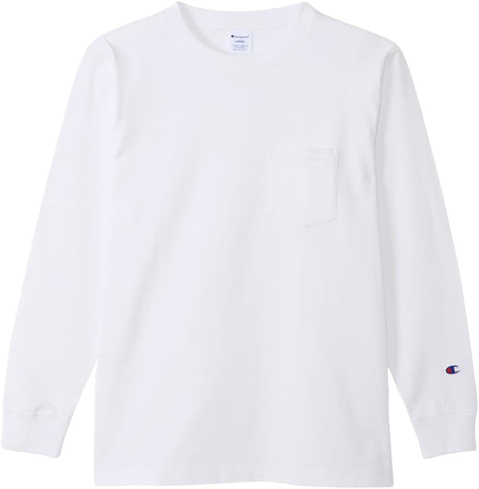 

Мужская футболка с длинным рукавом Champion C3-W401Z, круглый вырез, 100% хлопок, карман, базовая модель, белый