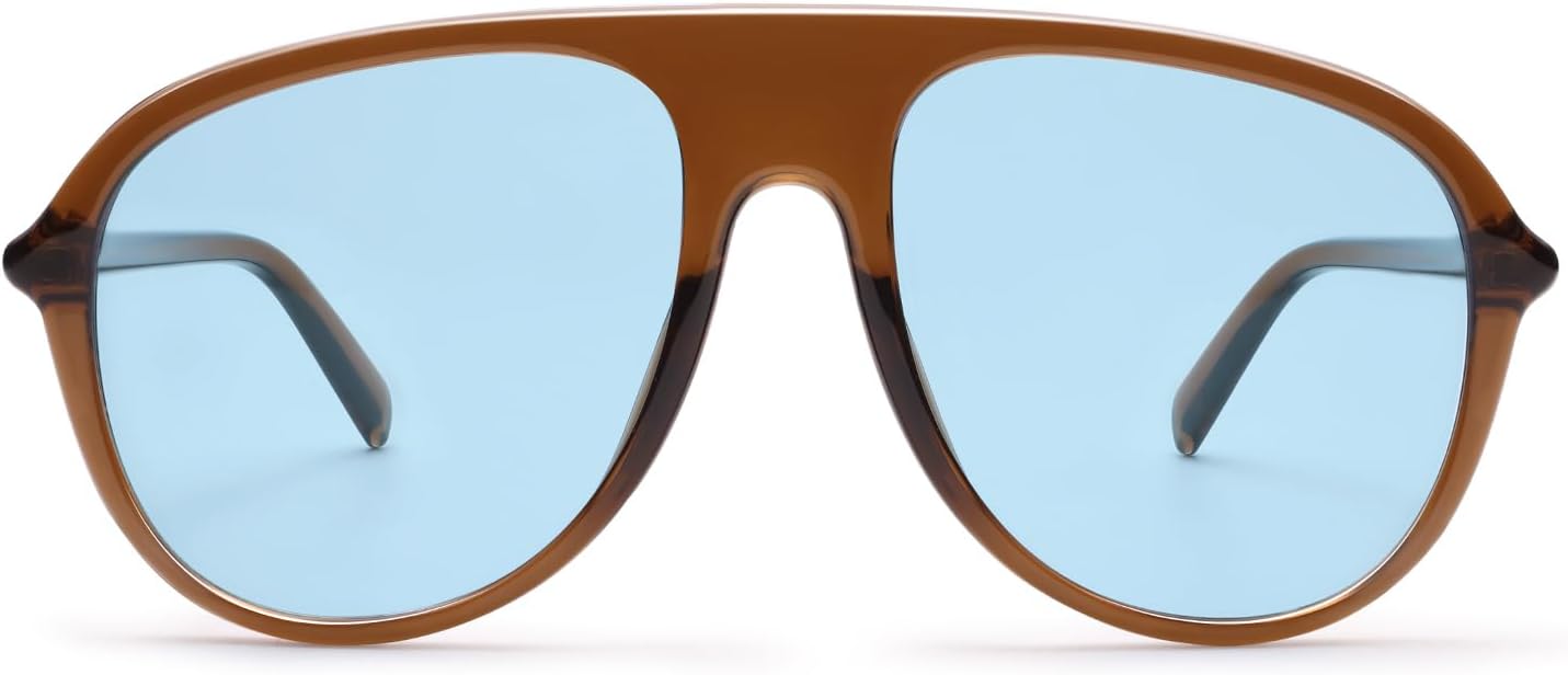 

Солнцезащитные очки-авиаторы VANLINKER большого размера для женщин и мужчин, модные, в стиле ретро 70-х, большие солнцезащитные очки VL9911, C6-blue Lens/Transparent Brown Frame