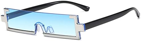 

Маленькие солнцезащитные очки для женщин в стиле ретро-винтаж, цельные солнцезащитные очки без оправы для мужчин, прозрачные голубые очки с защитой от УФ-излучения UV400 MTZJH, 5