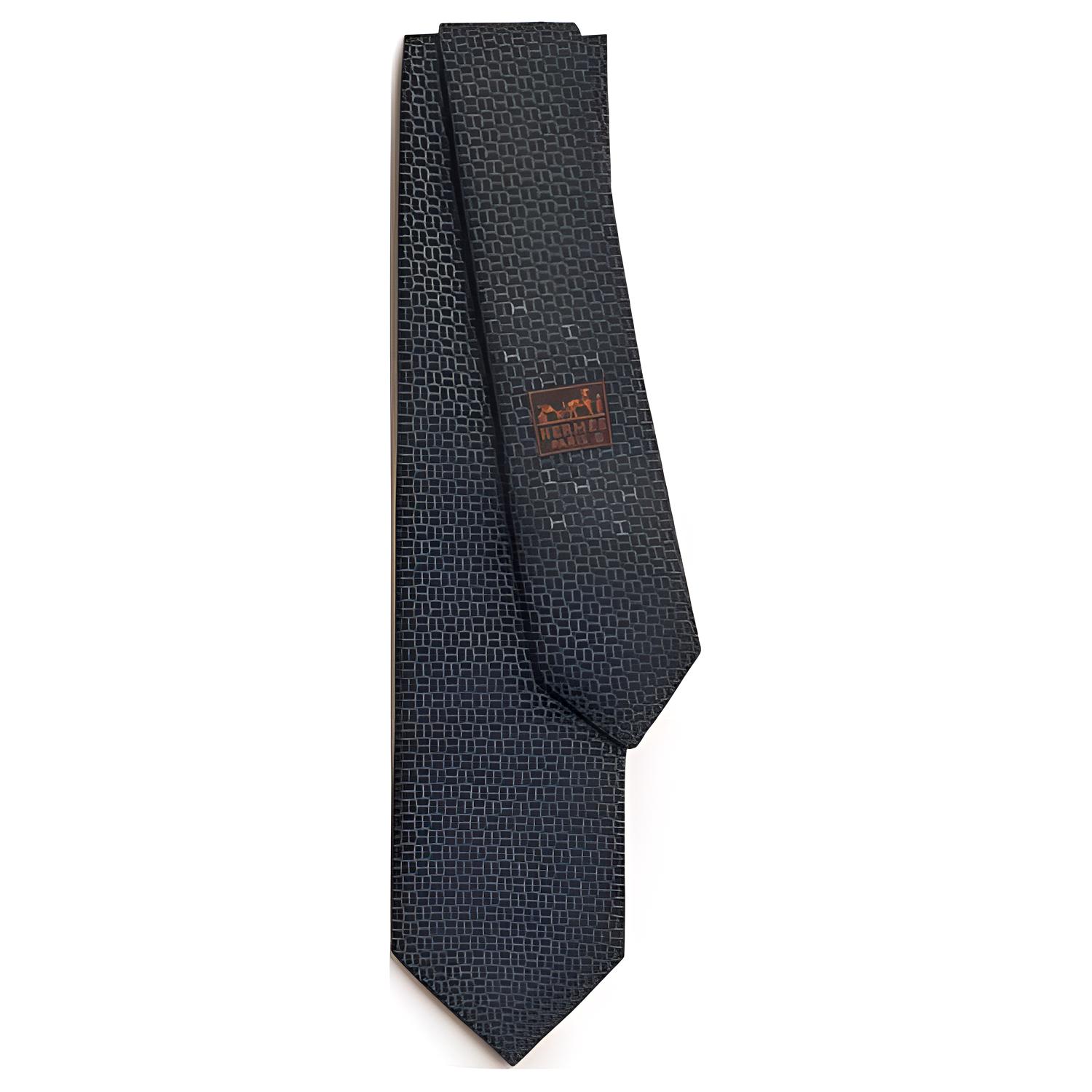 

HERMES Шелковый галстук мужской черный с темно-серым, Black/Charcoal Gray