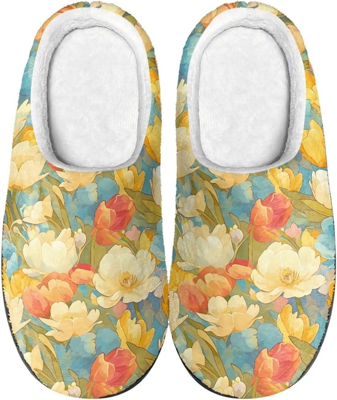 

Semiouray Autumn Halloween Унисекс-взрослые тапочки с подошвой EVA и туфли Tie-Dye House Тапочки для дома и на улице для дома и на улице, Watercolor Tulip Floral