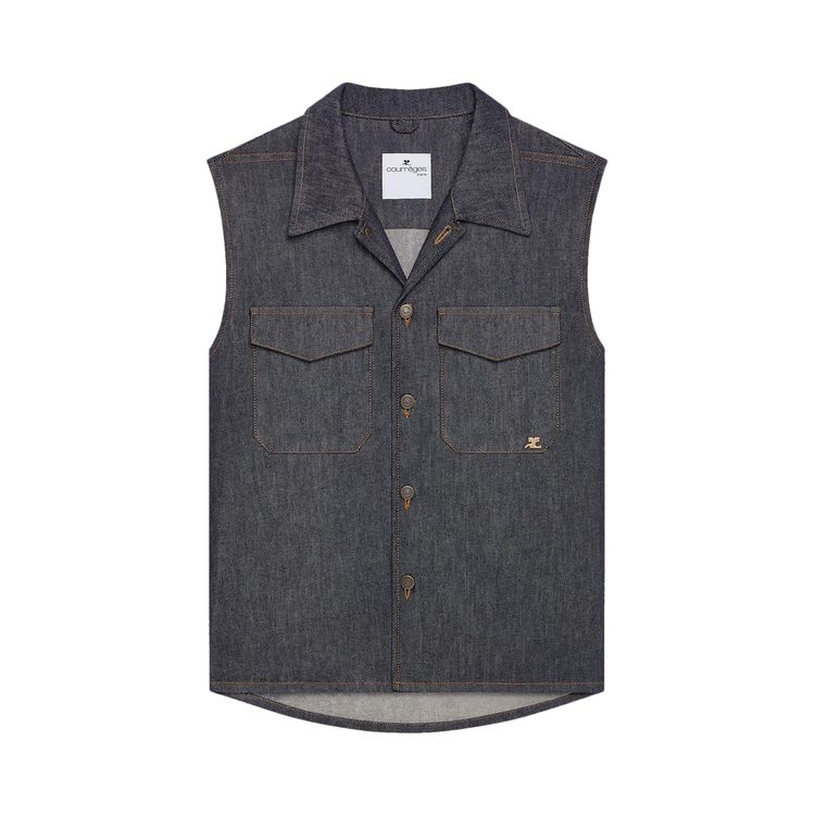 

Рубашка Courrèges Utility Denim Sleeveless Shirt 'Dark Heather Grey', серый