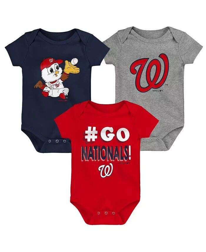 

Комплект из 3 боди унисекс для младенцев, красно-синего и серого цветов, Washington Nationals Born To Win Outerstuff