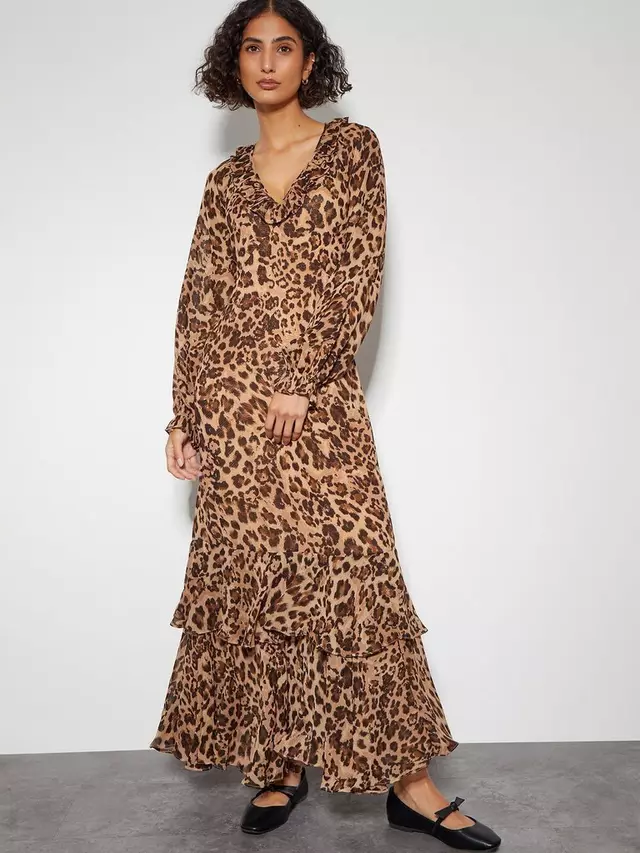 

Платье Monsoon Rowena Leopard Ruffle, цвет brown/multi