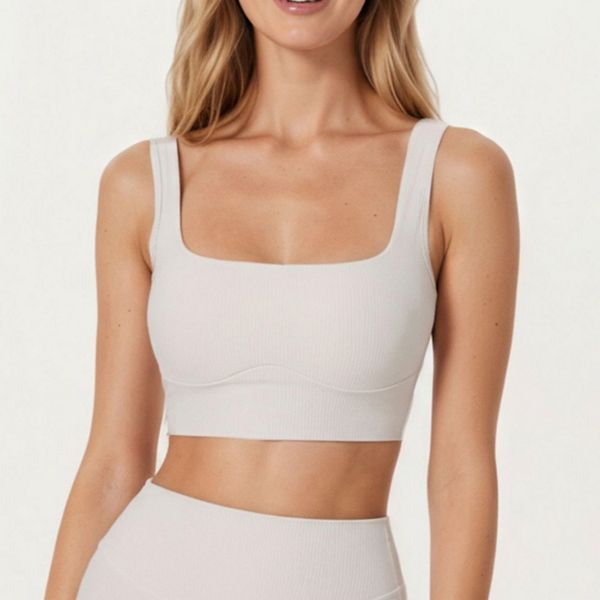 

Женский укороченный топ с квадратным вырезом и ребристой фактурой Anna-Kaci, Beige