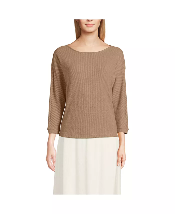 

Женский топ-летучая мышь с рукавами 3/4 и удобным ребром Lands' End, коричневый