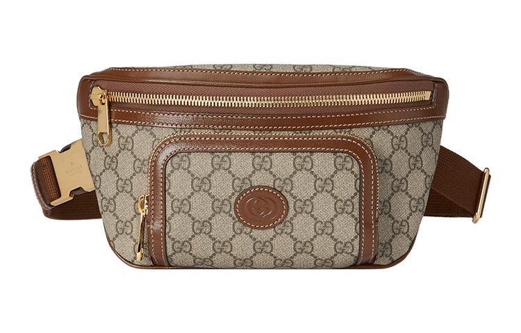 

GUCCI Большая поясная сумка GG Supreme Canvas мужская коричневая/бежевая