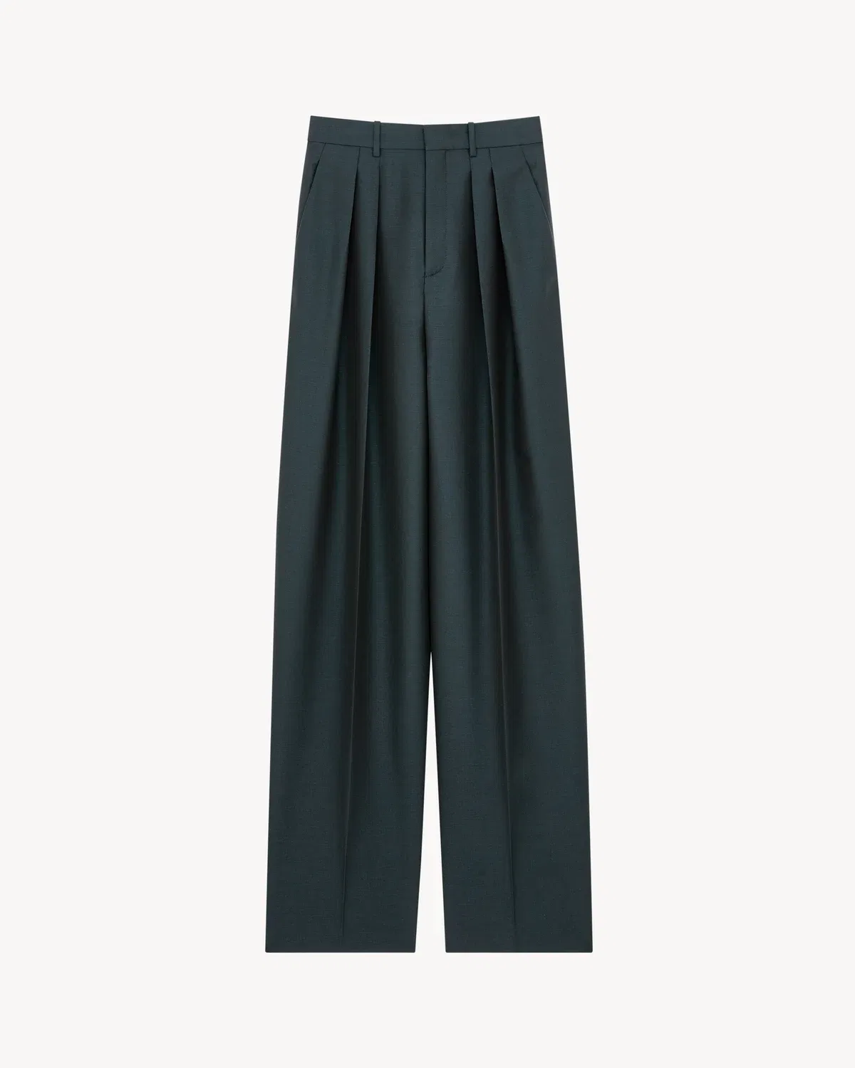 Широкие брюки из шерсти и мохера SAINT LAURENT, зеленый