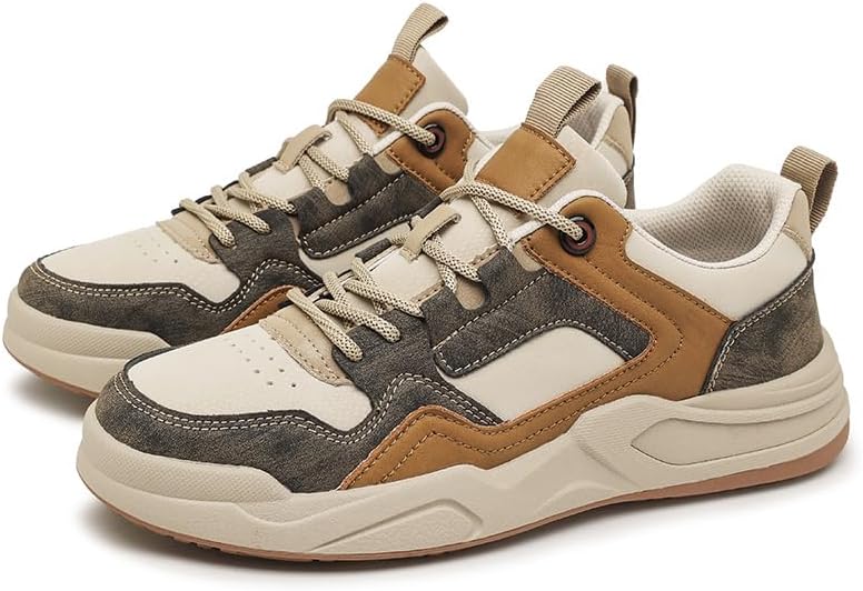 

Мужские кожаные кроссовки на шнуровке, повседневные кроссовки, легкие, противоскользящие, с круглым носком, для вождения, ходьбы, бега и тренировок по теннису Lhyxu, песочный