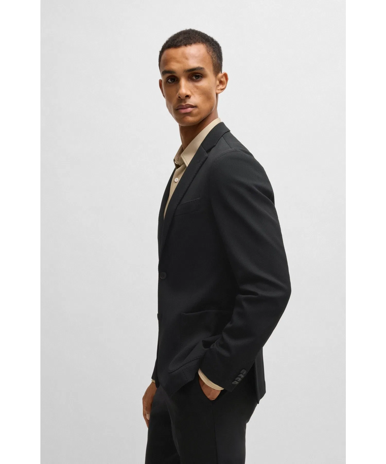 Мужской пиджак BOSS Slim Fit из нейлона чёрный — фото 3