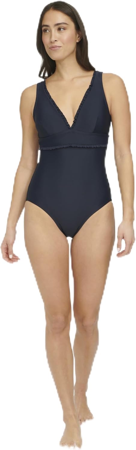 

Женский повседневный слитный купальник Tommy Hilfiger с микрооборками через плечо, Sky Captain