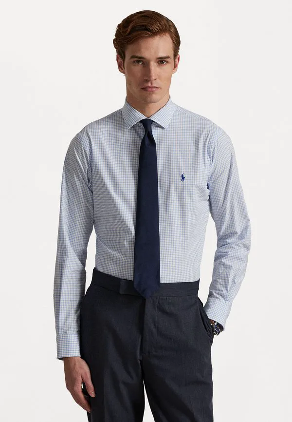 Рубашка из эластичного поплина в клетку, сшитая на заказ. Polo Ralph Lauren, White/Harbor Island Blue