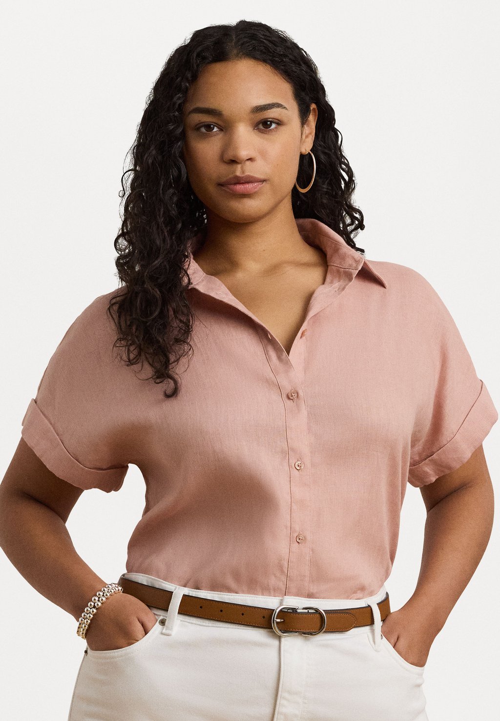 

Блузка на пуговицах TISSUE LINEN SHORT SLEEVE SHIRT Lauren Ralph Lauren Woman, розовый