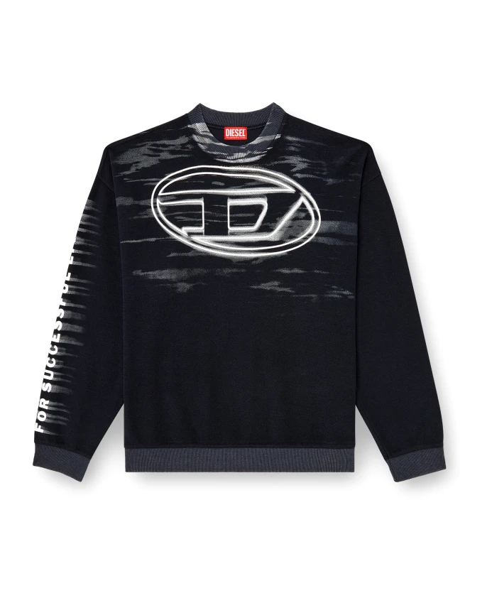 

Черный пуловер с круглым вырезом и логотипом. Diesel, синий
