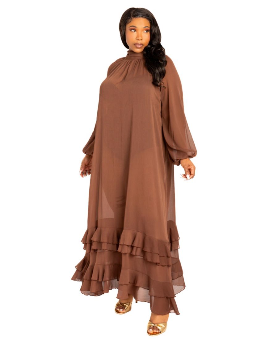 

Женское длинное платье из шифона с завязками на шее, больших размеров Buxom Couture, Brown