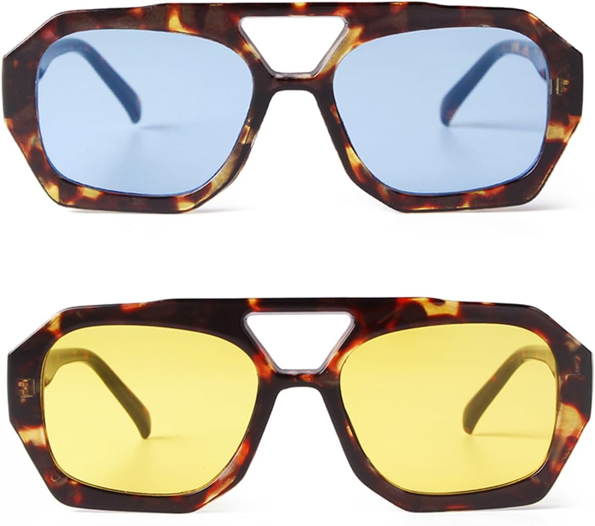 

Солнцезащитные очки-авиаторы шестиугольной формы для женщин и мужчин, дизайнерские солнцезащитные очки с двойной перемычкой и защитой от УФ-излучения UV400 Thryvox, Tortoise Blue /Tortoise Yellow