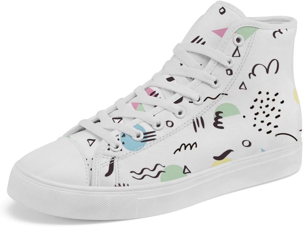 

Высокие кеды из ткани 80-х и 90-х с геометрическим узором, ретро, на шнуровке, повседневная обувь, подарок для мужчин и женщин Chebing, белый