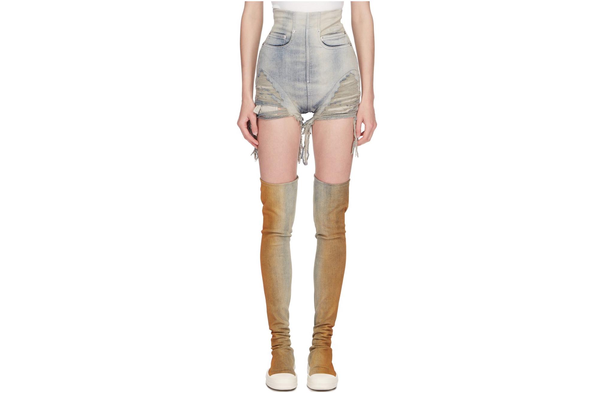 

Рваные джинсовые шорты с высокой талией Rick Owens DRKSHDW, Sky Color