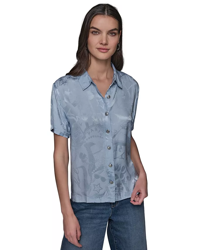 

Укороченная жаккардовая рубашка в стиле кэмп KARL LAGERFELD PARIS, синий