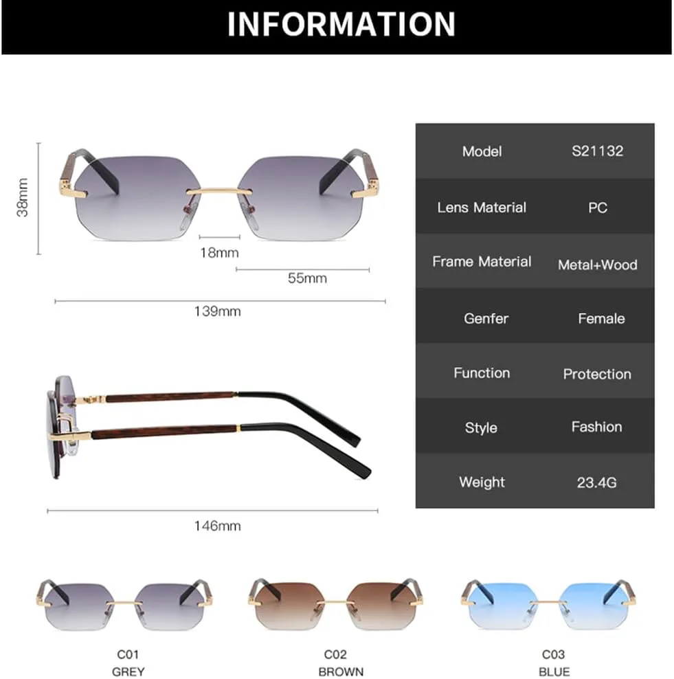 

Винтажные женские солнцезащитные очки в стиле ретро, ​​без оправы, с многоугольной деревянной рамой, градиентные солнцезащитные очки для женщин TVTBBVV, Green