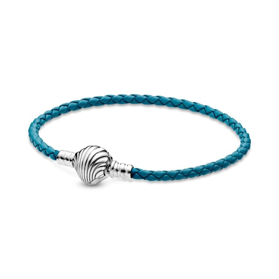 

Браслет Pandora Moments Seashell Clasp Turquoise Braided Leather, стерлинговое серебро