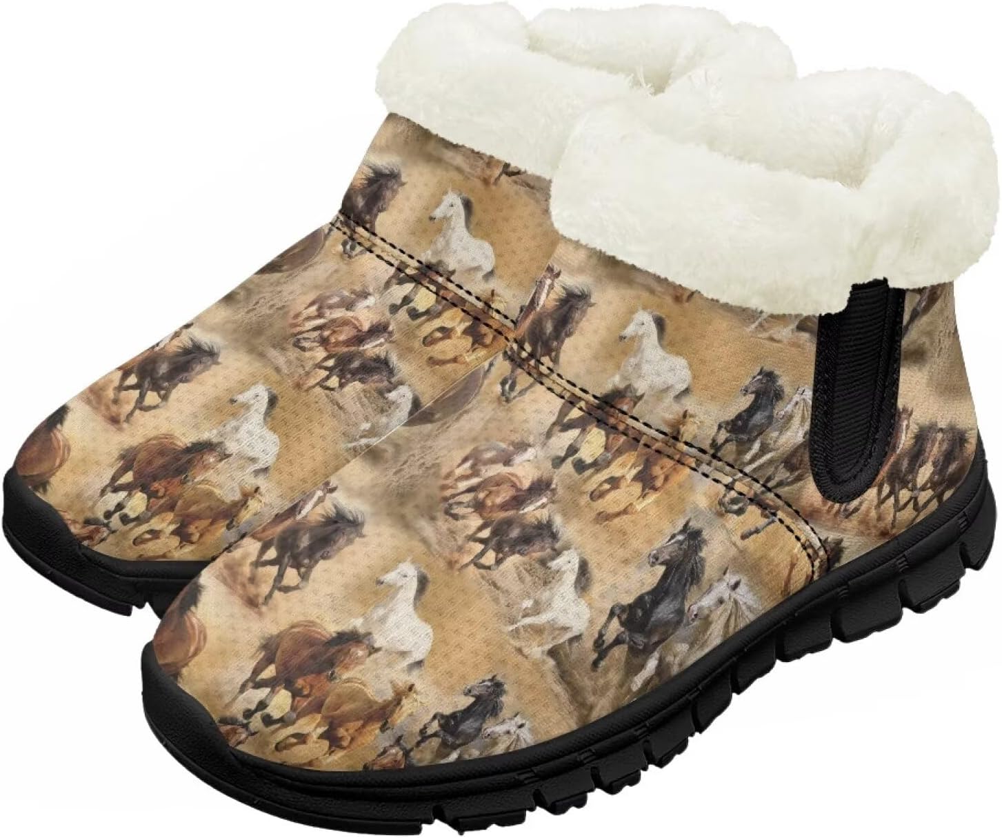 

Зимние детские ботинки Chririnla для мальчиков и девочек, с теплой подкладкой из искусственного меха, короткие ботильоны, противоскользящие, для малышей и детей постарше, Brown Horse Print