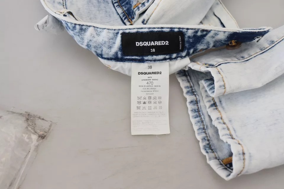 Светло-голубые хлопковые джинсы прямого кроя с высокой талией Dsquared2 — фото 3