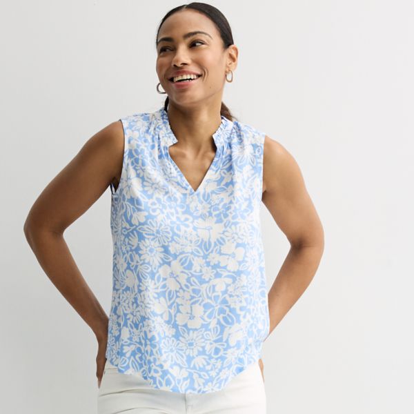 

Женский топ с воротником-рюшами Sonoma Goods For Life, цвет blue linework floral