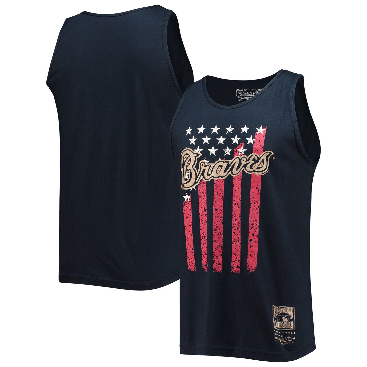 

Мужская темно-синяя майка Mitchell & Ness Atlanta Braves Cooperstown Collection Stars and Stripes