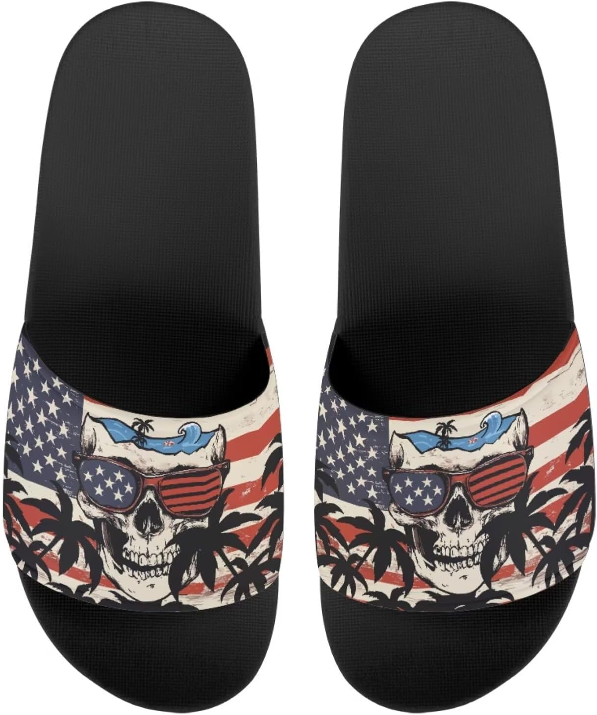

Женские шлепанцы GETELINSENG с принтом черепа на День мертвых, летние домашние тапочки с нескользящей подошвой, тапочки на носок для дома и улицы, Skull Us Flag Palm Tree