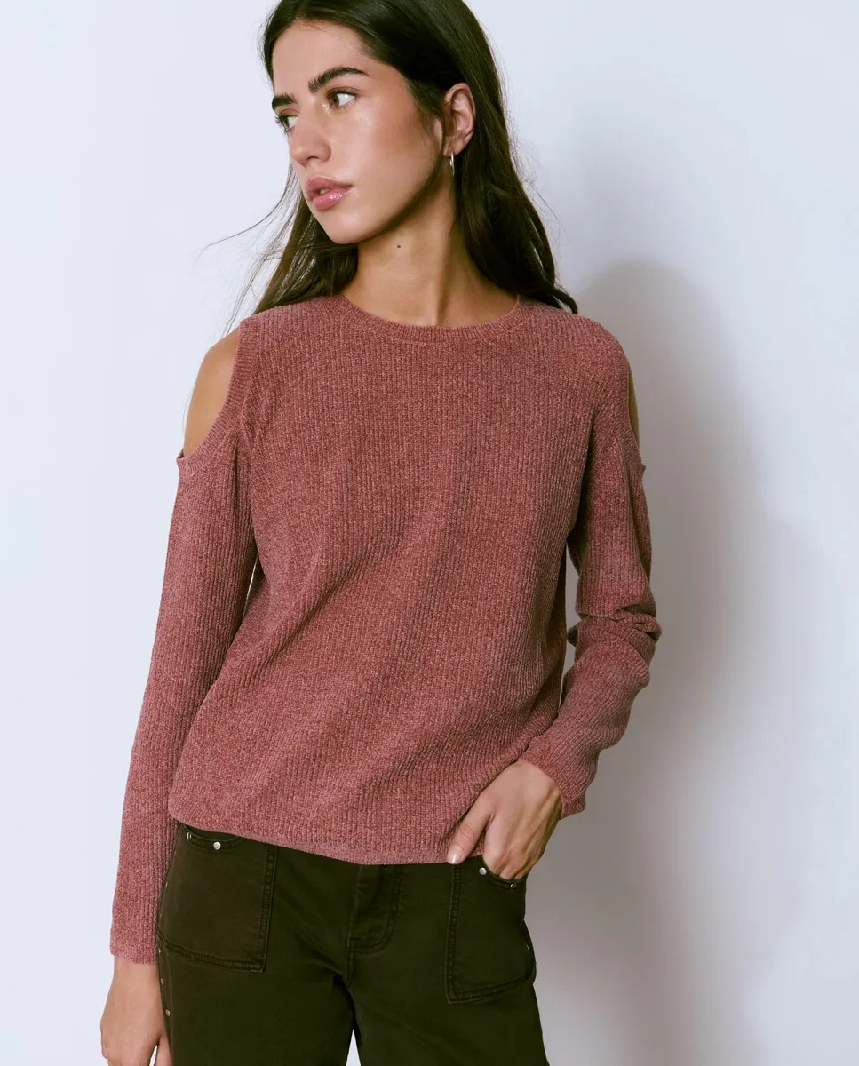 

Женский джемпер из вельвета с открытыми плечами Brownie, кирпичный