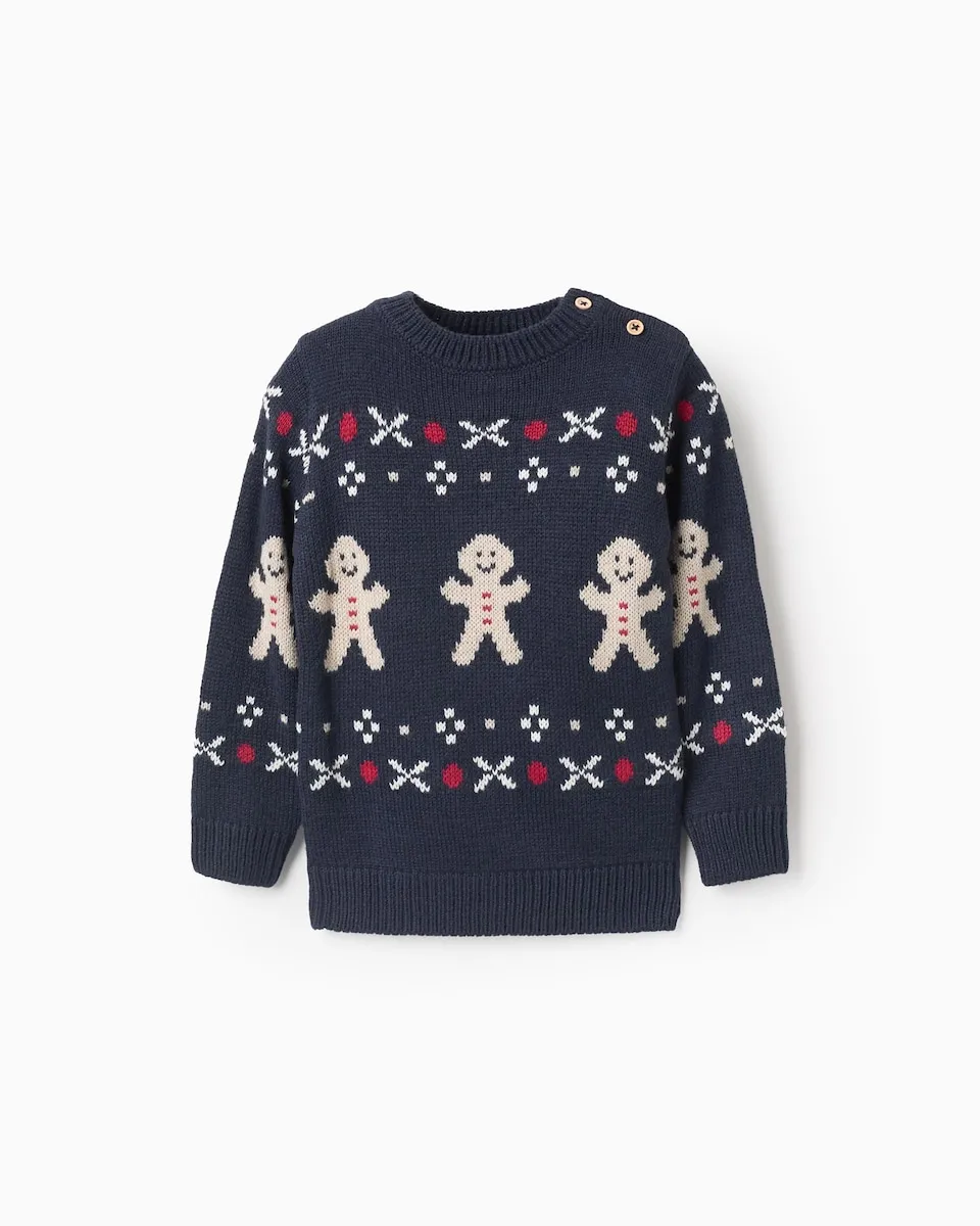 

Вязаный детский свитер для мальчика с рождественским жаккардом Zippy, темно-синий