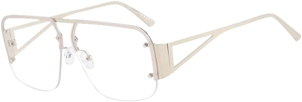 

Модные солнцезащитные очки 2027 года с полыми дужками, в стиле ретро, ​​большие, полуободковые, универсальная вогнутая форма, серебристые MTZJH, One Color