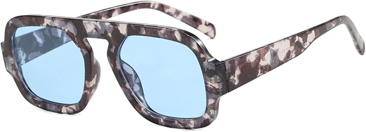 

Модные квадратные солнцезащитные очки-авиаторы для женщин и мужчин в винтажном стиле 70-х годов, дизайнерские солнцезащитные очки с плоской верхней частью Teumire, A07 Grey Leopard Frame/Blue Lens