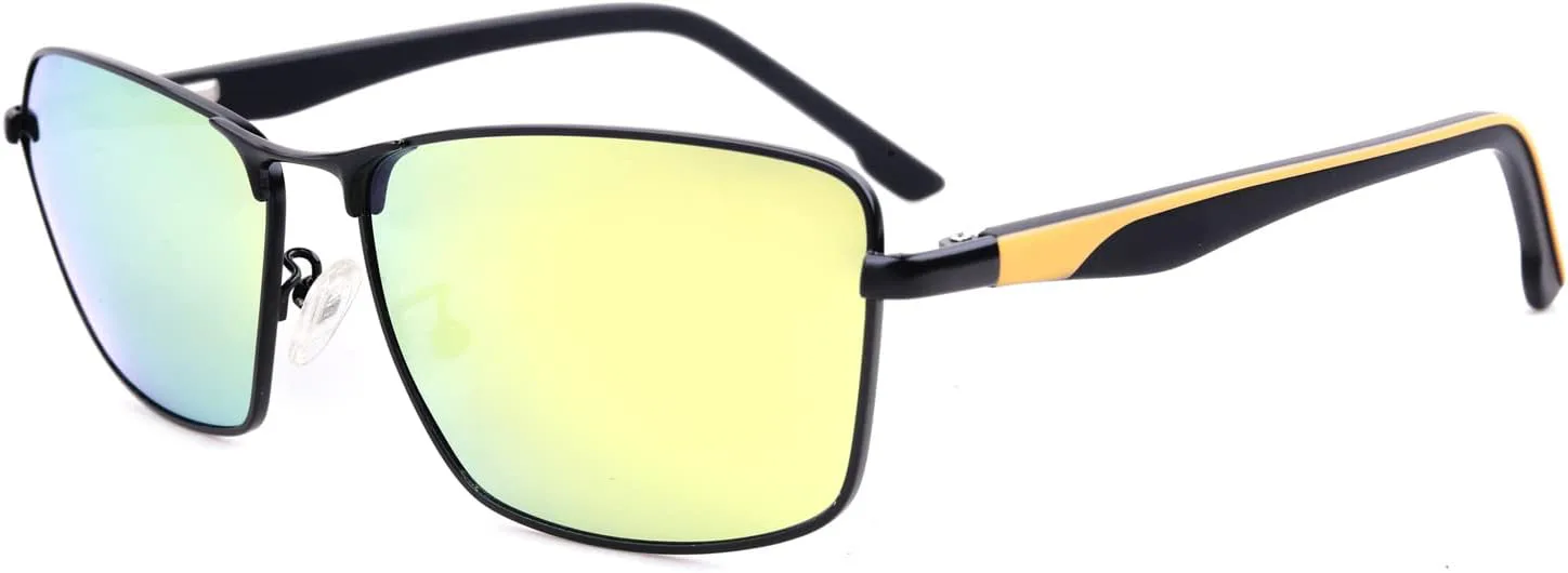 

Спортивные солнцезащитные очки JUST GO с металлическими поляризованными линзами и чехлом на молнии для мужчин и женщин, Matte Black Frame Yellow Revo Lens