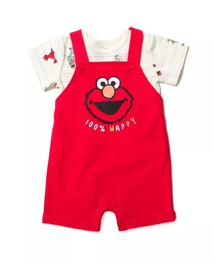 Короткий комбинезон Elmo French Terry для маленьких мальчиков, футболка и шапка, комплект из 3 предметов для новорожденных Sesame Street, красный — фото 2