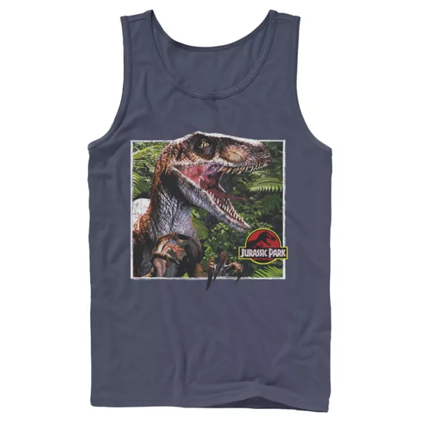 

Мужская майка Jurassic Park с раптором, выходящим из леса Licensed Character, синий