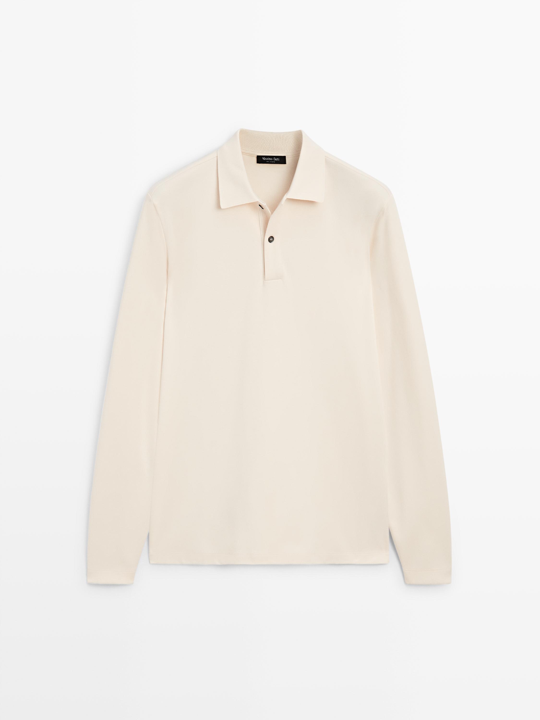 Поло с длинным рукавом и рельефной отделкой Massimo Dutti, cream — фото 2