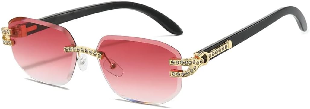 

Роскошные безрамочные солнцезащитные очки с градиентной квадратной оправой для женщин, очки с бриллиантовой оправой для мужчин, повседневные очки с защитой от УФ-излучения UV400 UATXTAU, Golden Red