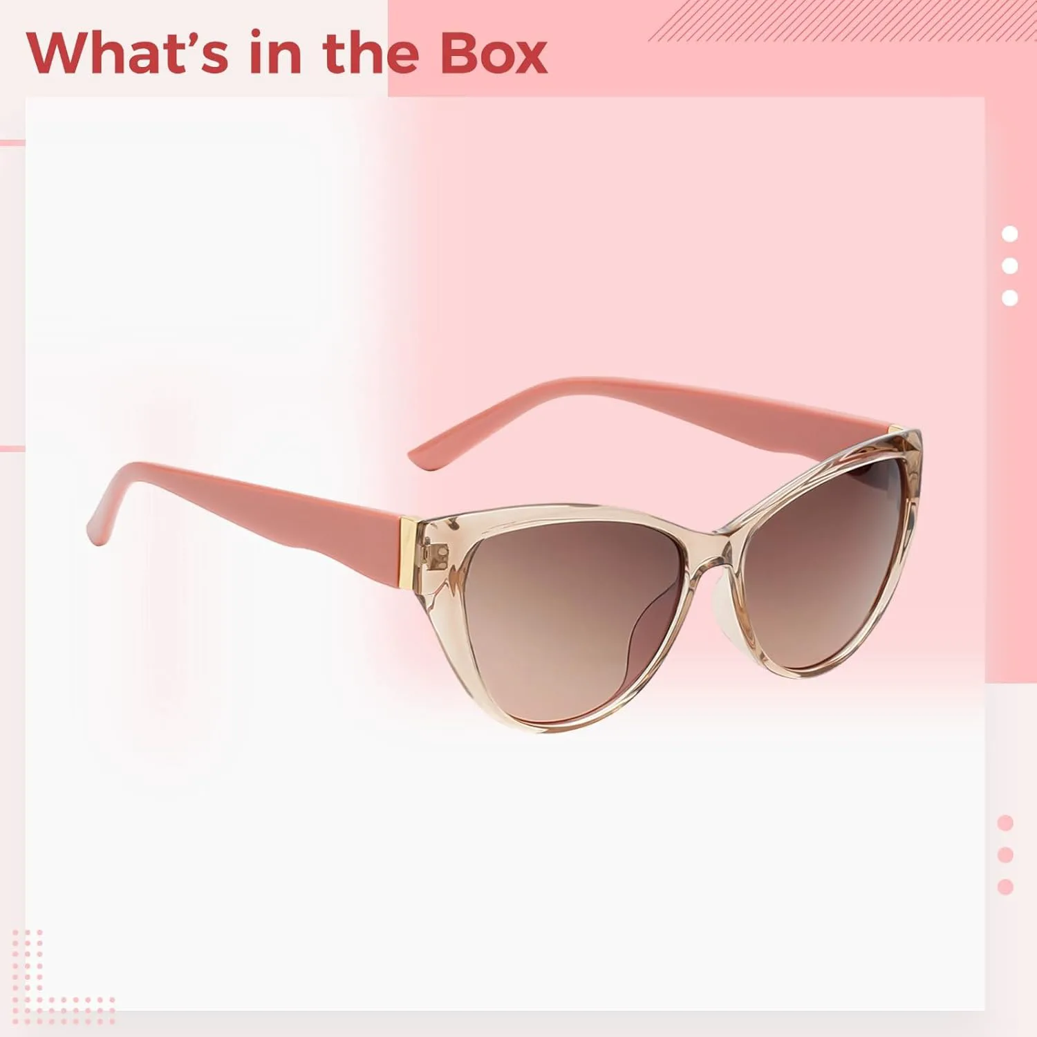 

Женские солнцезащитные очки «кошачий глаз», легкие солнцезащитные очки, коричневые линзы 2,2 дюйма, модные очки YHomU, Transparent Brown Frame,brown Lens,pink Arms