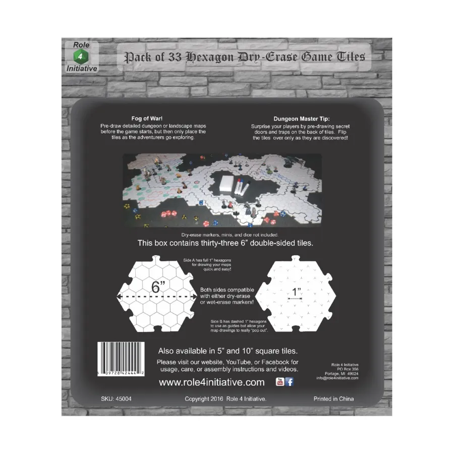 

Плитки подземелий сухого стирания — шестиугольник 6 дюймов (33), Dungeon Tiles (Role 4 Initiative)