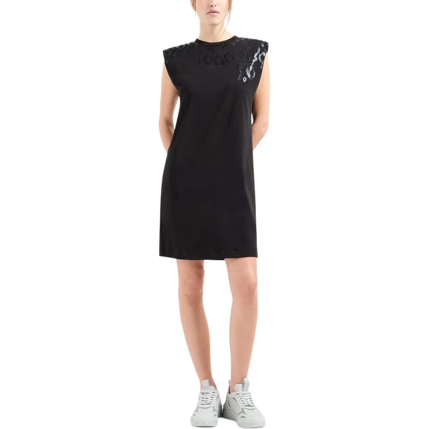 Платье мини с леопардовым принтом Ea7 Emporio Armani черное — фото 3