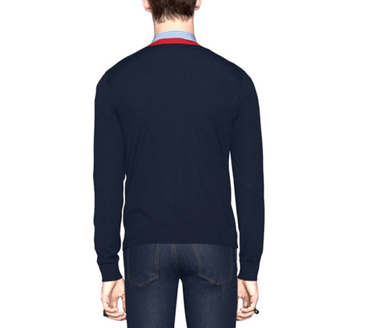 Свитер Gucci Bee Print V-Neck Sweater For Men Navy 431749-X1311-4696, синий — фото 2